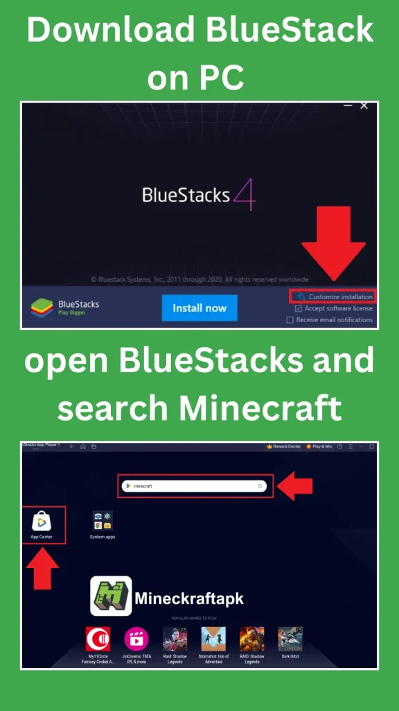 Download Minecraft for PC with BlueStack Method